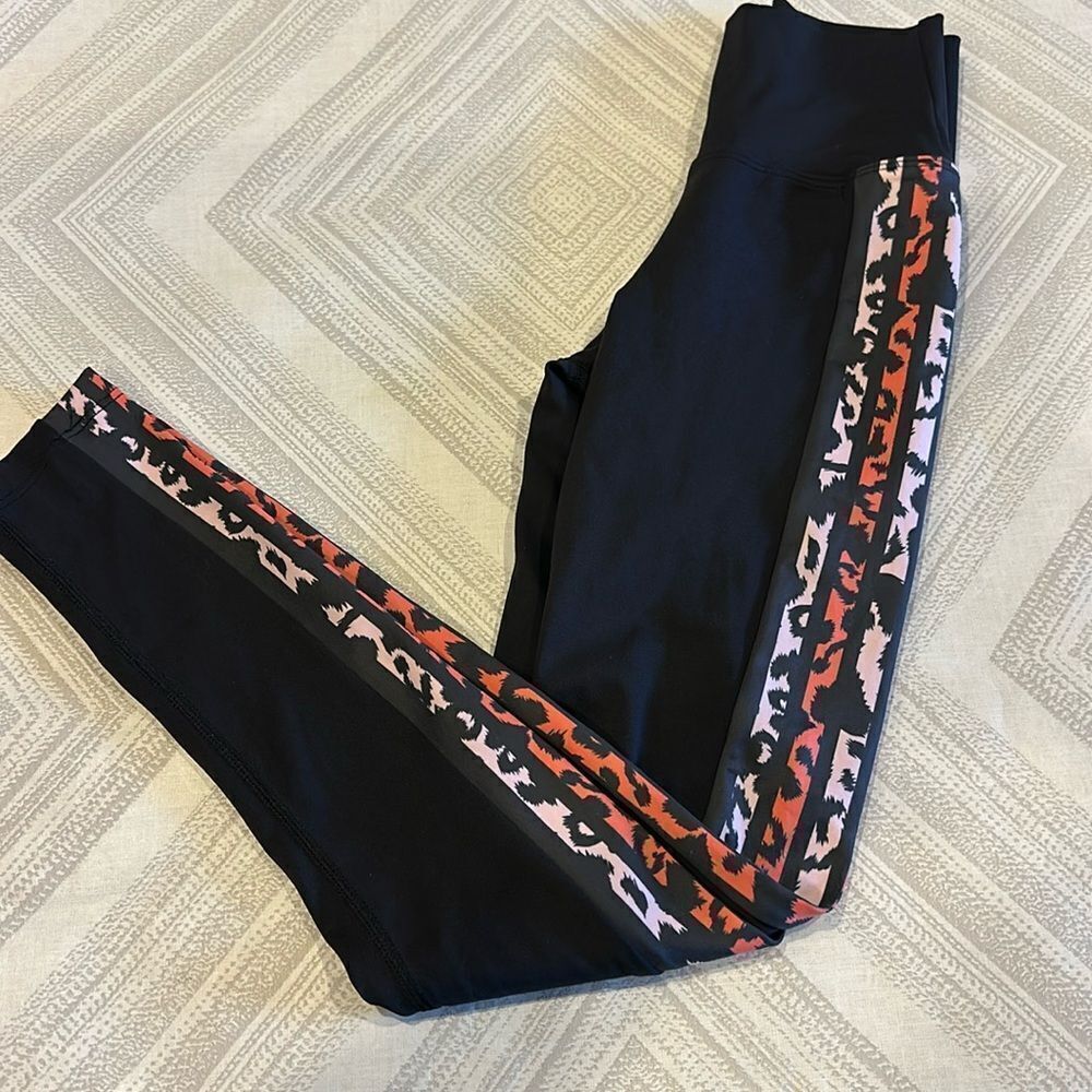 Beach Riot Women’s Black Leggings with Side Animal Print Stripes - Size XS